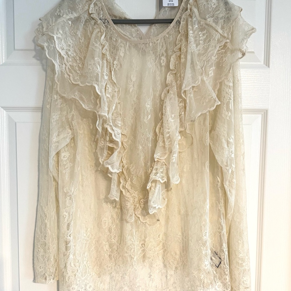 Torrid Cream Ruffled Bib Collar Blouse